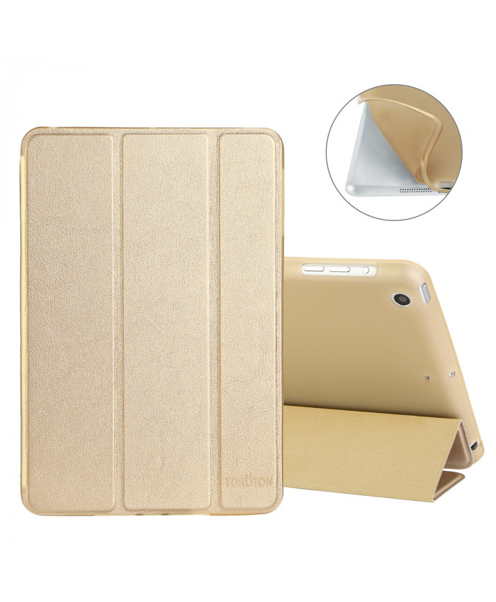  TOROTON Case for iPad Mini 1/2/3, Smart Case Cover Shell Tri-Fold Guard Anti-Scratch Soft Bumper with Closing Magnetic Stand Automatic Wake/Sleep Transparent Back for Apple iPad Mini 1/2/3 (Gold) 